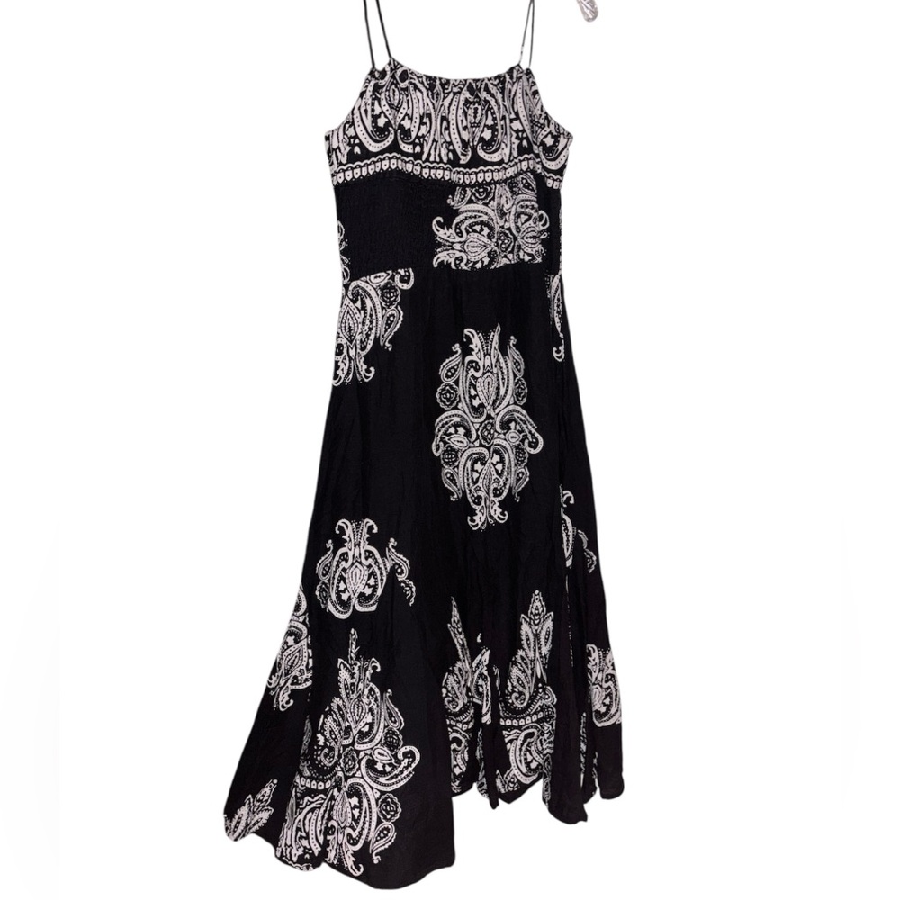 Bohemian Embroidered Empire Maxi Waist Dress w Adjust. Straps OS